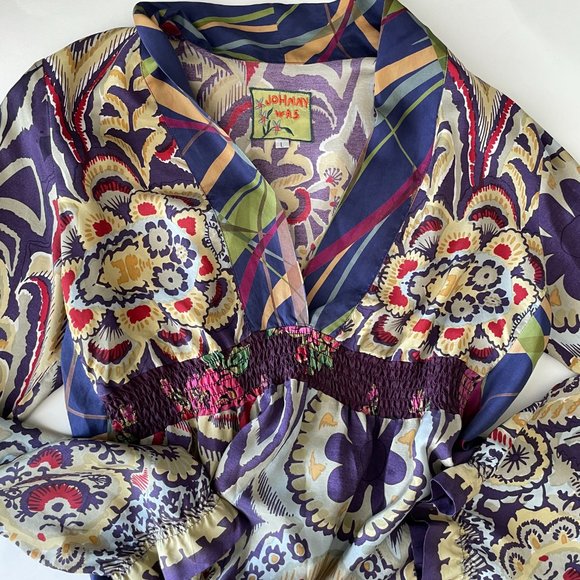 Johnny Was 100% silk floral print smock waist tunic top L - Picture 7 of 10